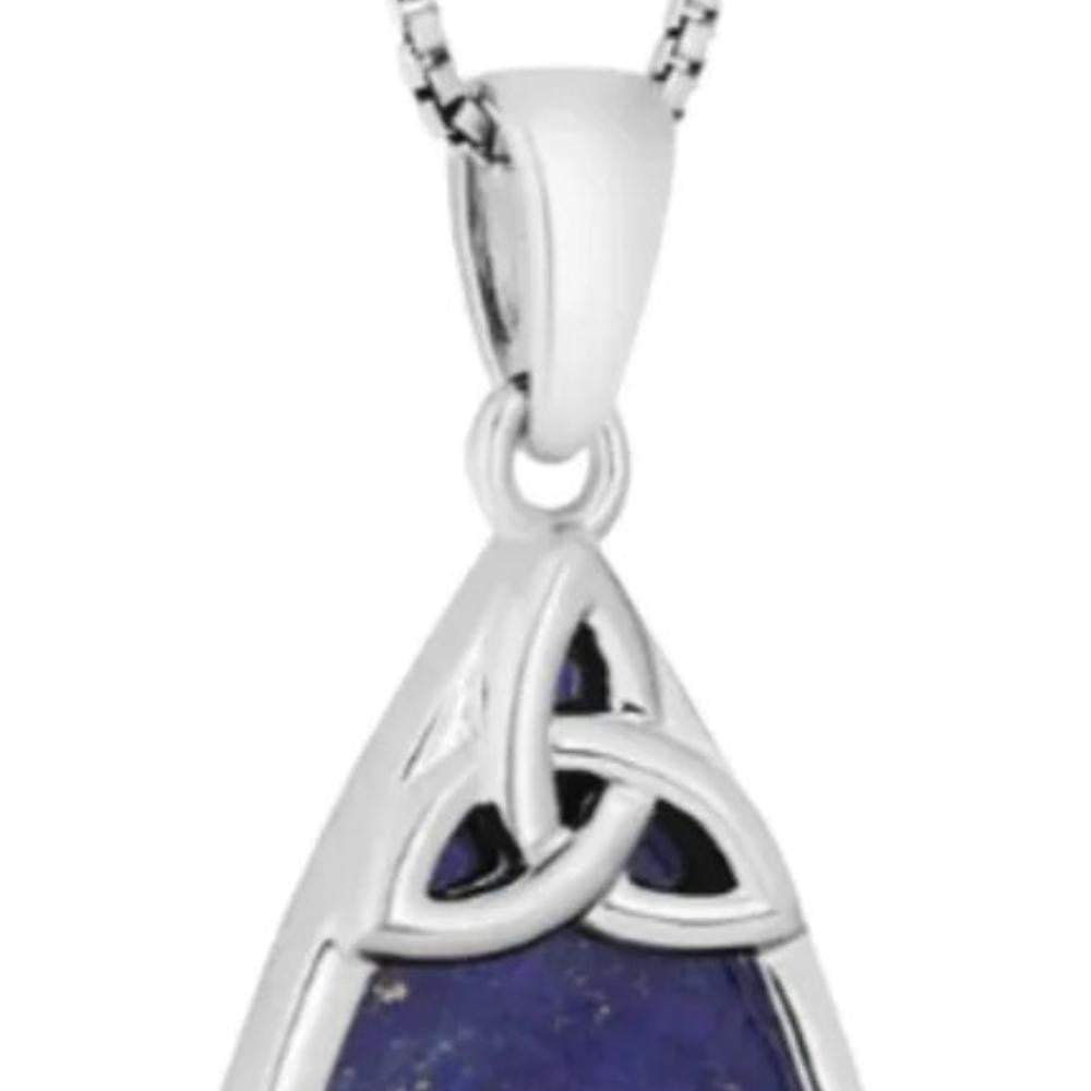 Sterling Silver Lapis Lazuli Trinity Knot Tear Shaped Necklace