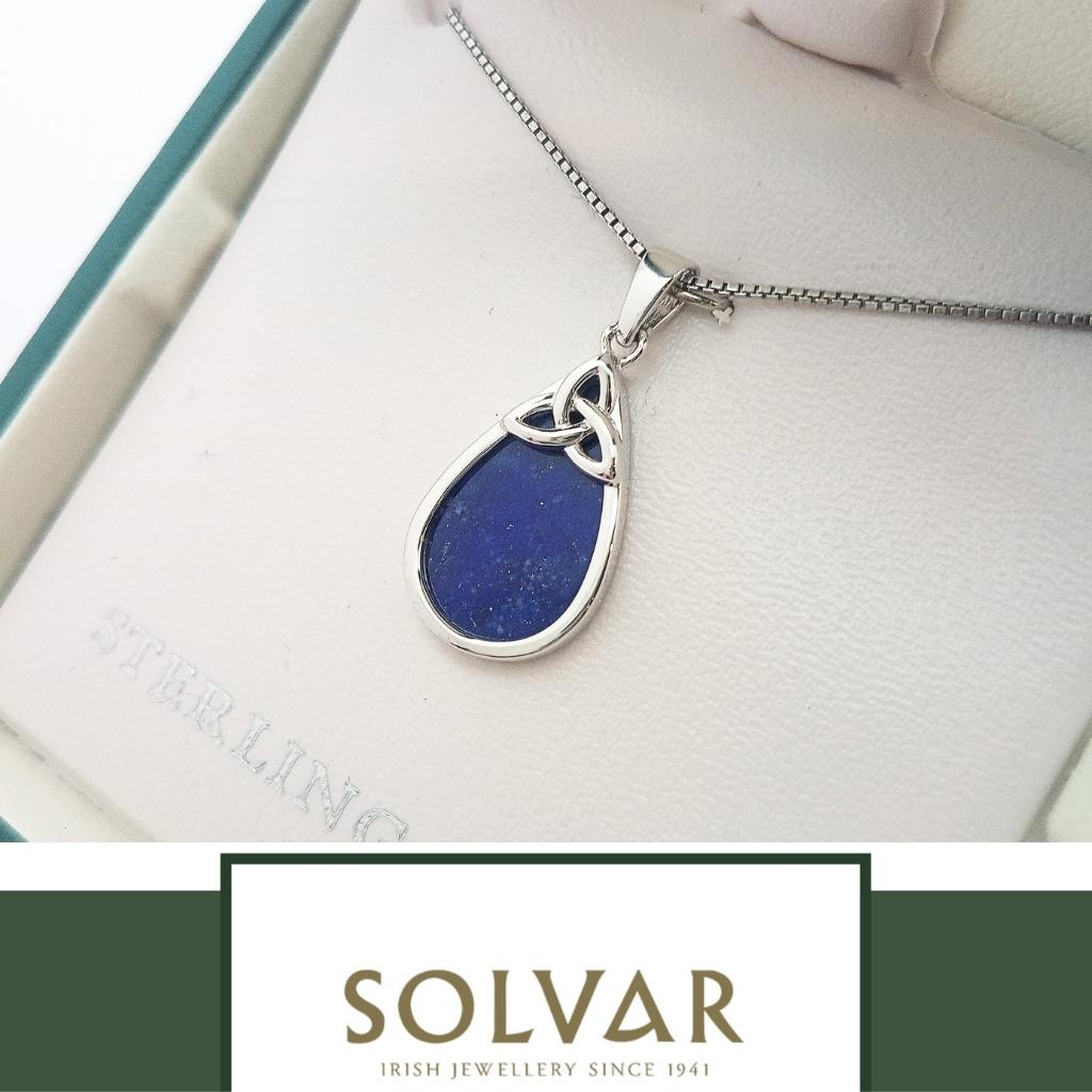 Sterling Silver Lapis Lazuli Trinity Knot Tear Shaped Necklace