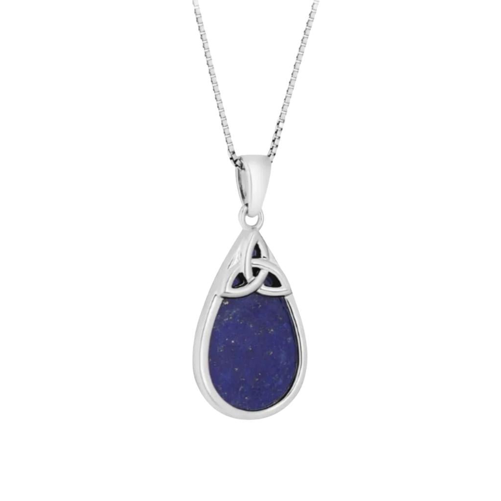 Sterling Silver Lapis Lazuli Trinity Knot Tear Shaped Necklace