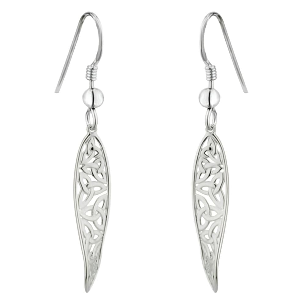 Sterling Silver Long Trinity Knot Twist Drop Earrings