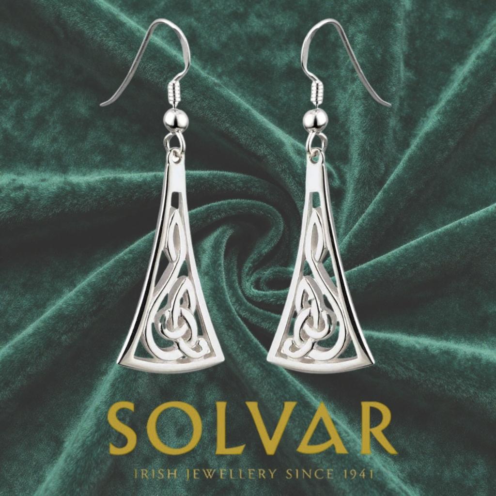 Sterling Silver Long Wedge Celtic Knot Drop Earrings