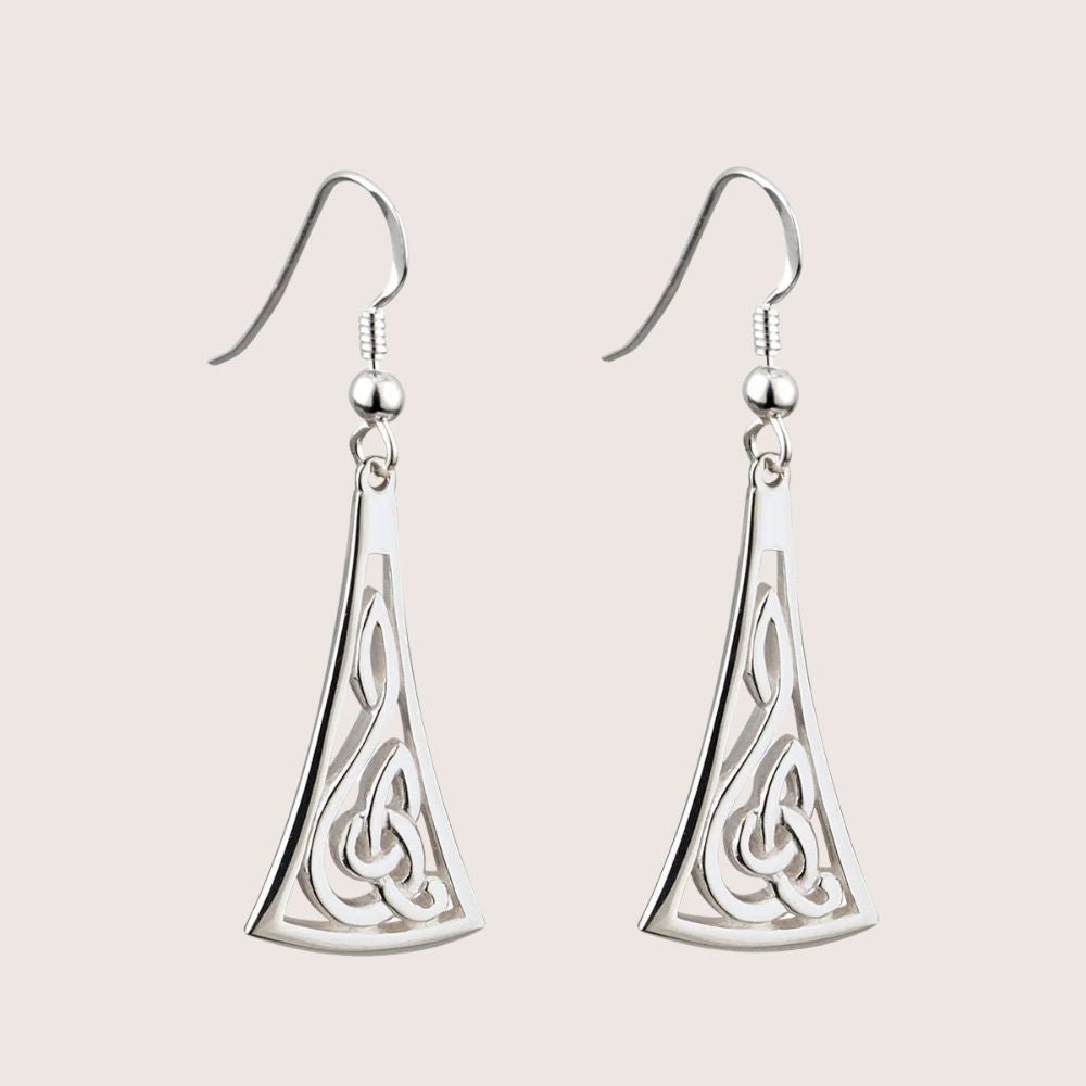 Sterling Silver Long Wedge Celtic Knot Drop Earrings