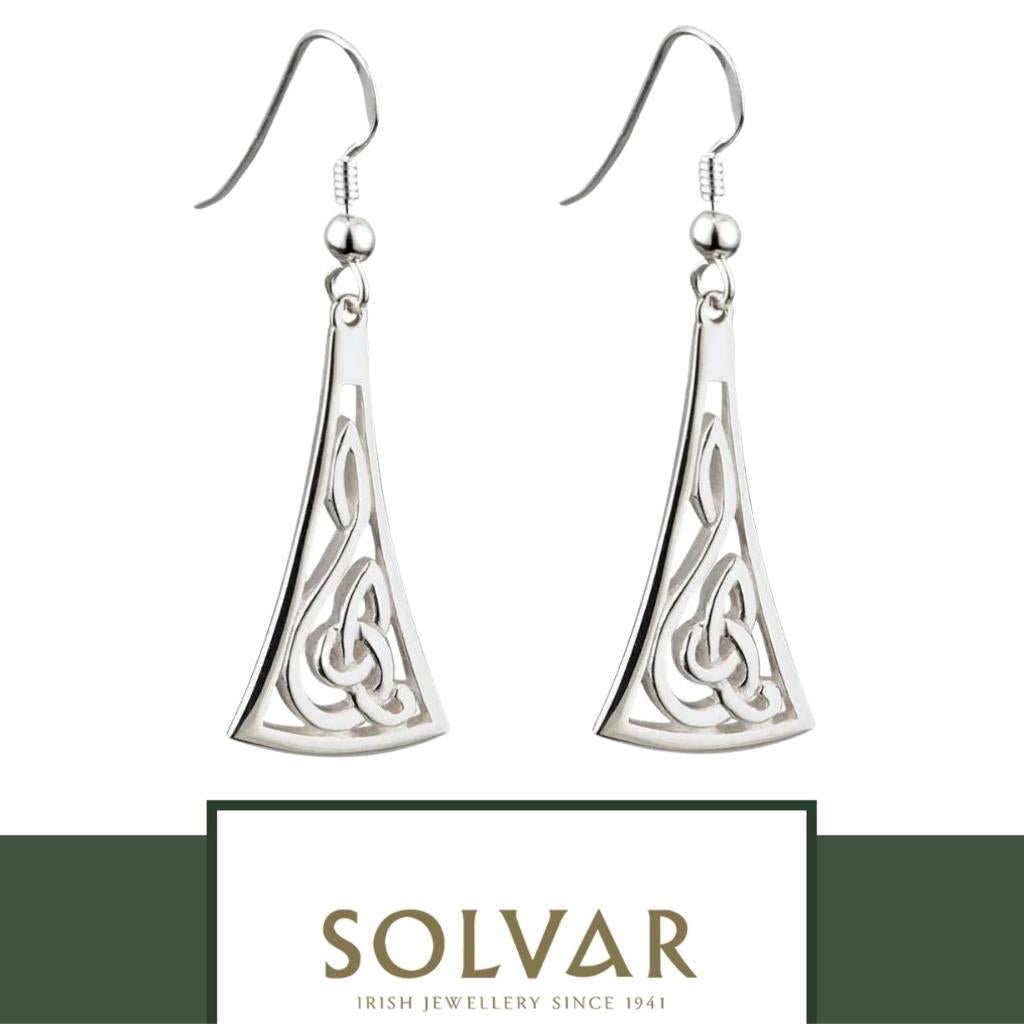 Sterling Silver Long Wedge Celtic Knot Drop Earrings