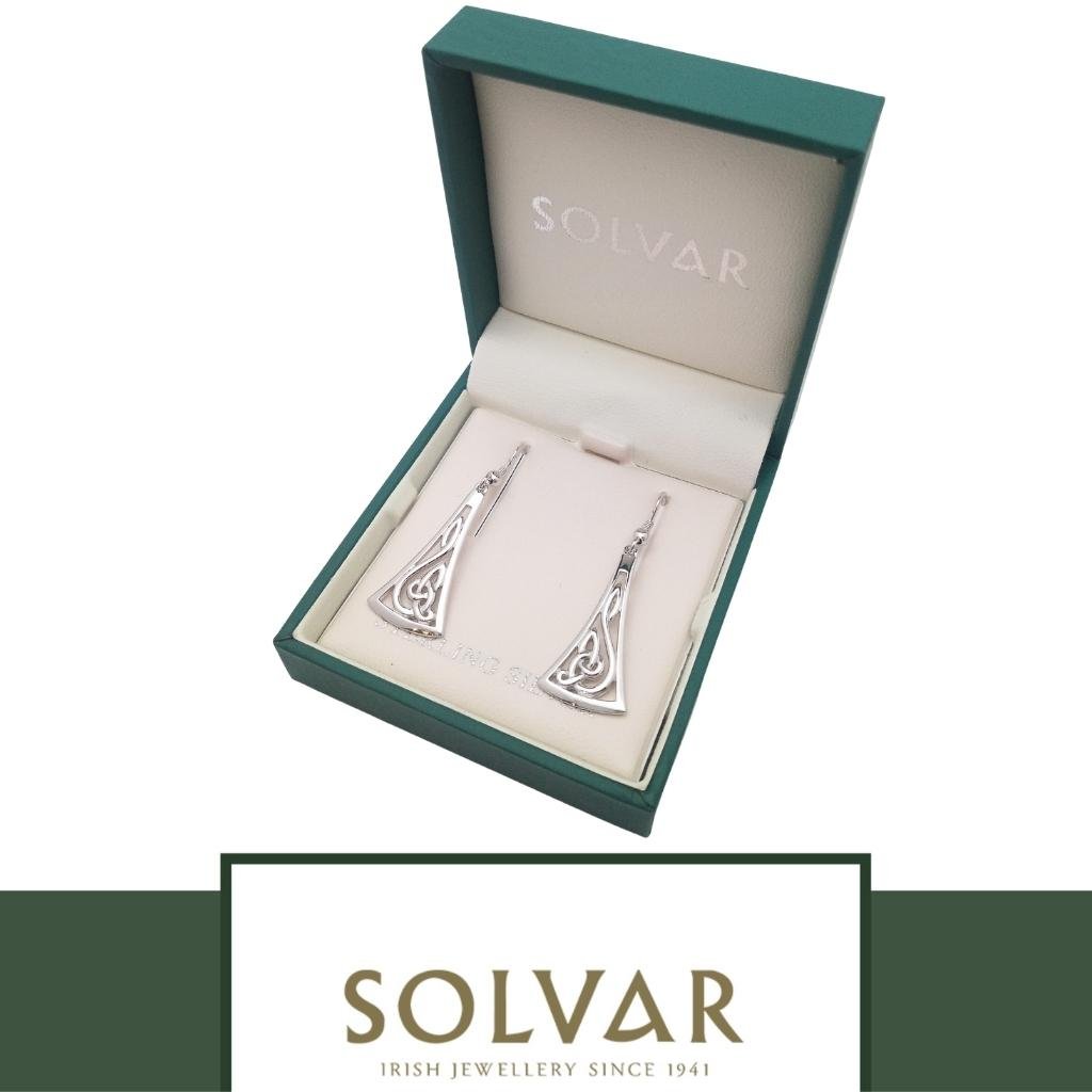 Sterling Silver Long Wedge Celtic Knot Drop Earrings