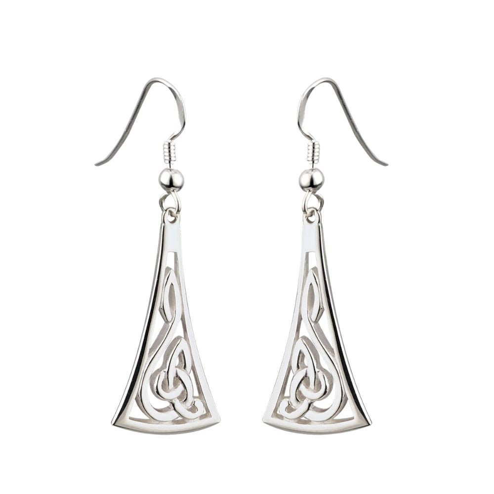 Sterling Silver Long Wedge Celtic Knot Drop Earrings - The Celtic Gift Store - Earrings