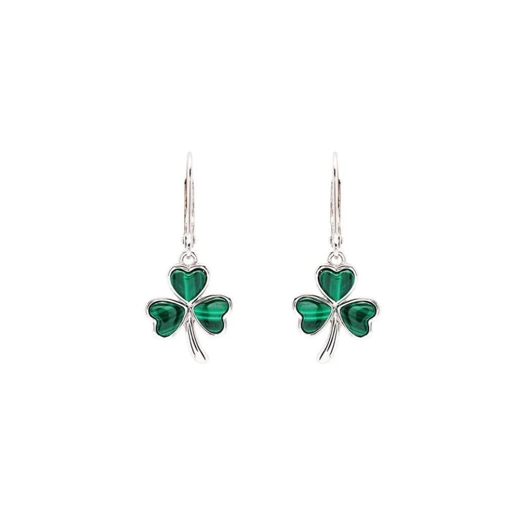 Sterling Silver Malachite Shamrock Drop Earrings