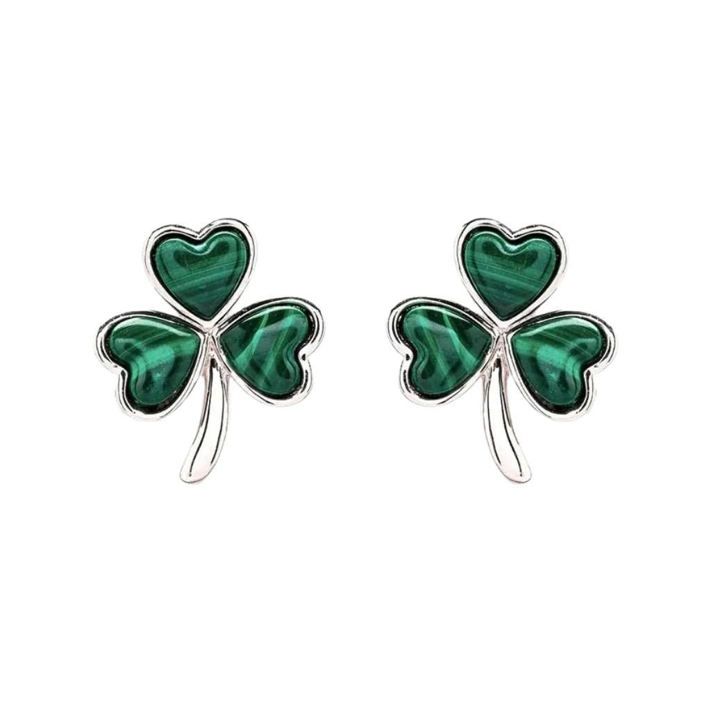 Sterling Silver Malachite Shamrock Stud Earrings