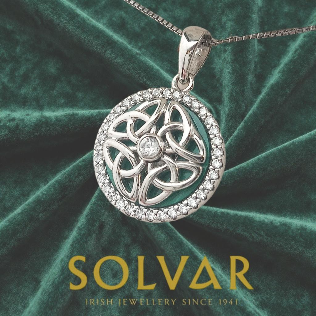 Sterling Silver Malachite Spinning Celtic Necklace