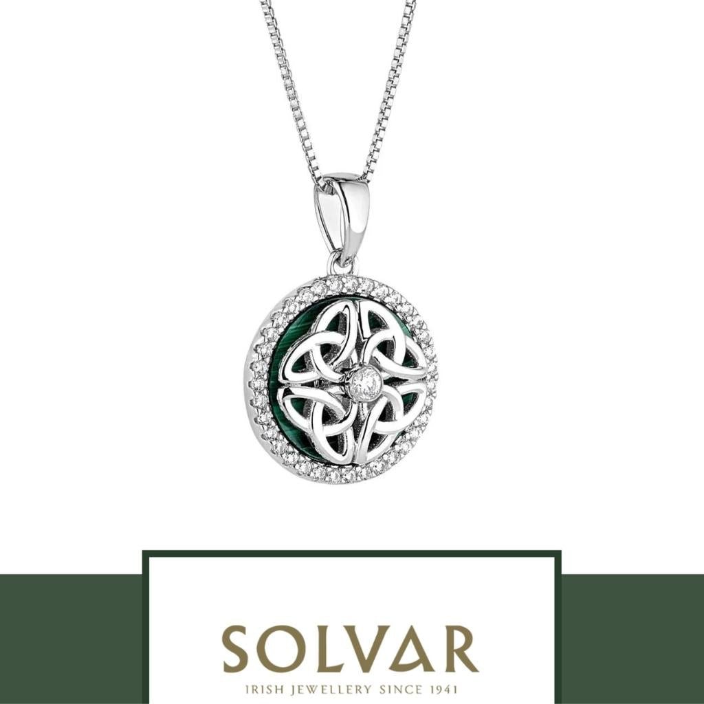 Sterling Silver Malachite Spinning Celtic Necklace