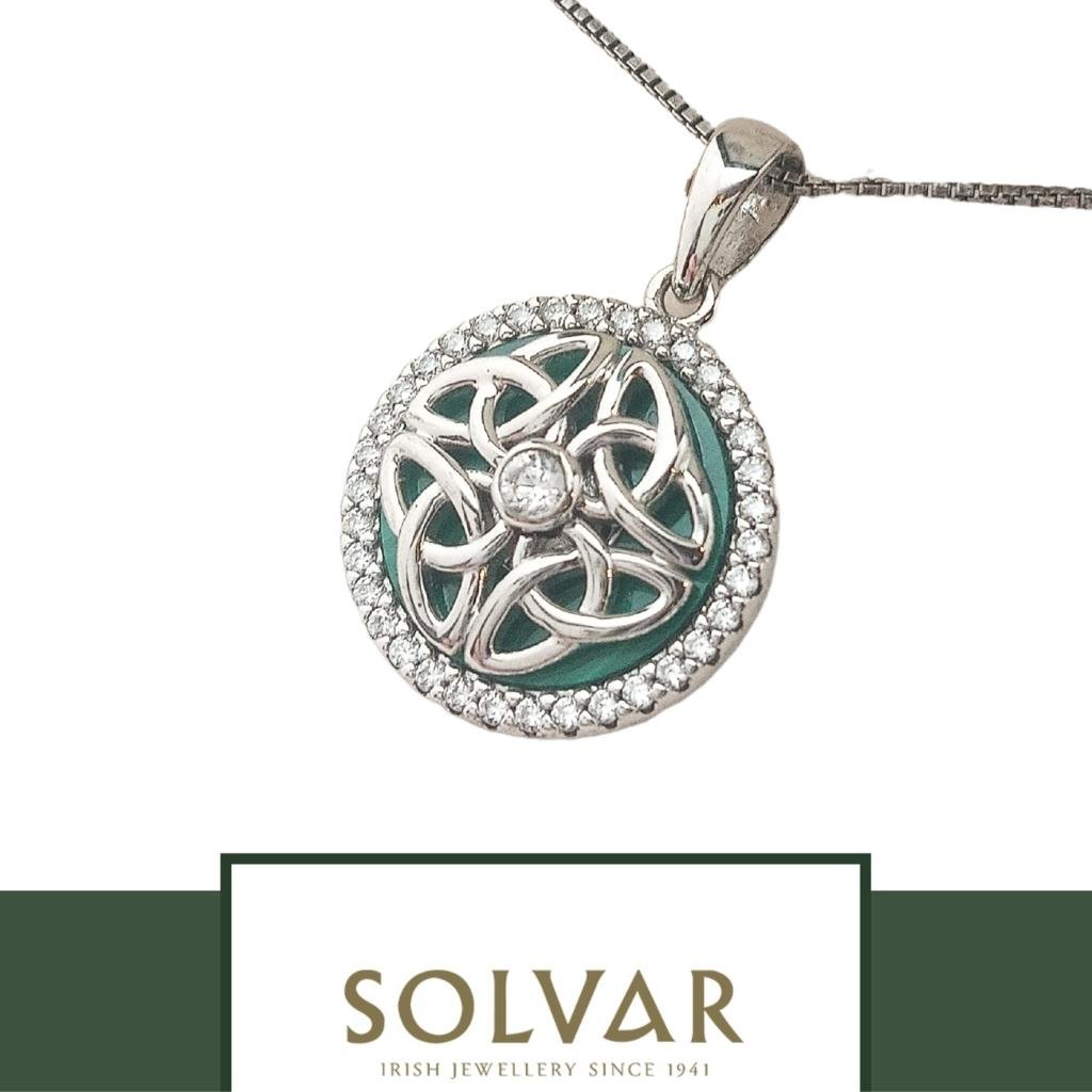 Sterling Silver Malachite Spinning Celtic Necklace
