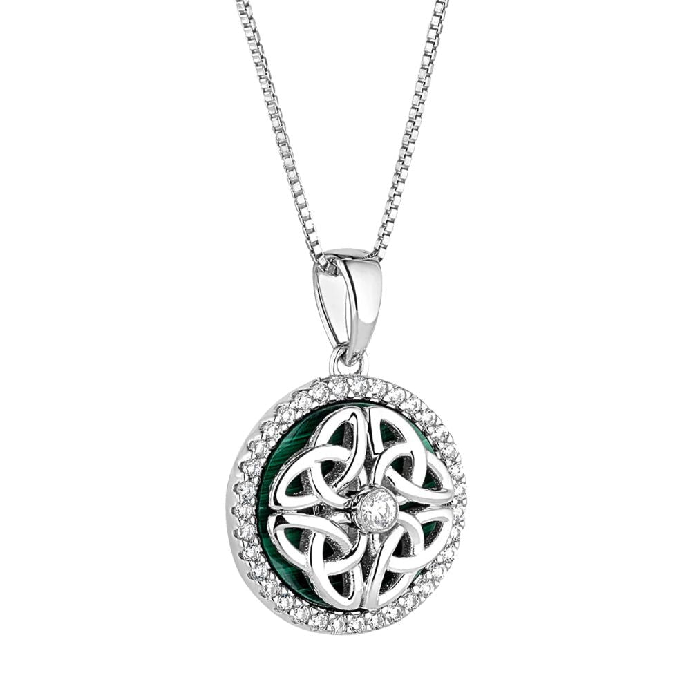 Sterling Silver Malachite Spinning Celtic Necklace - The Celtic Gift Store - Necklaces