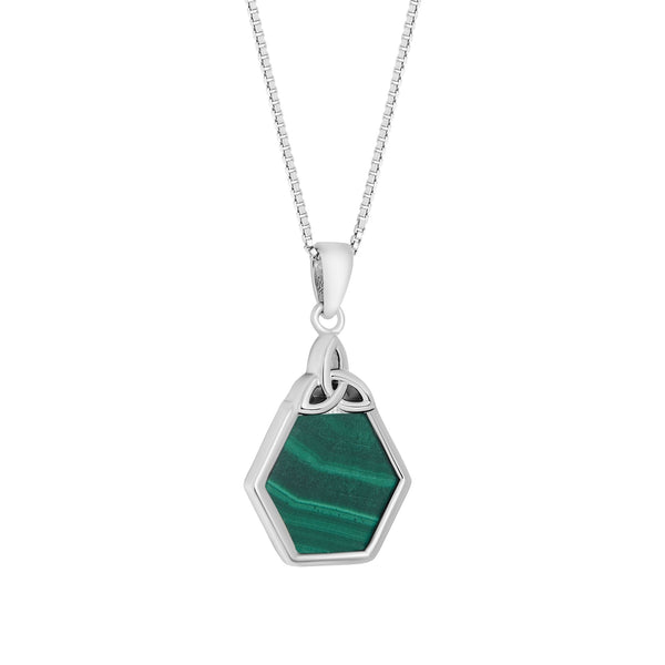 Sterling Silver Malachite Trinity Knot Hexagon Necklace - The Celtic Gift Store - Necklaces