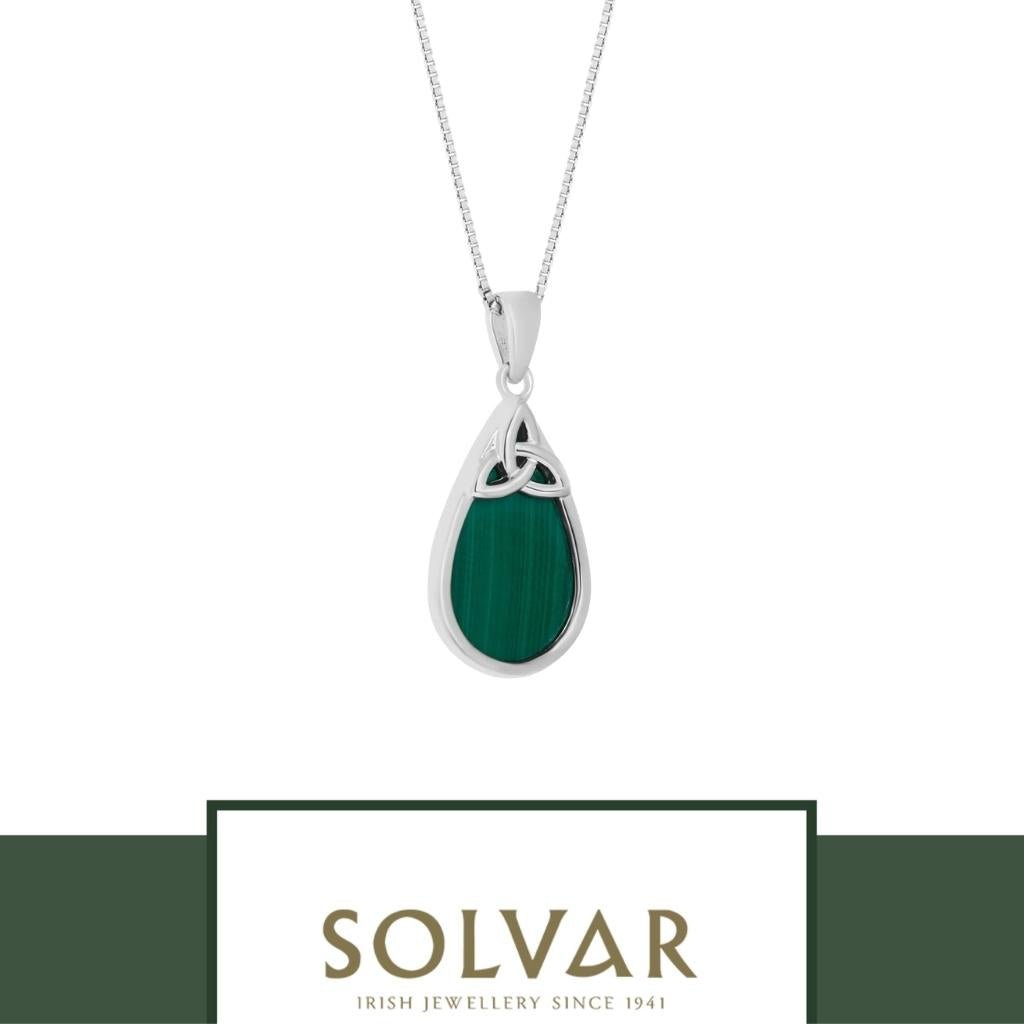 Sterling Silver Malachite Trinity Knot Tear Shaped Necklace