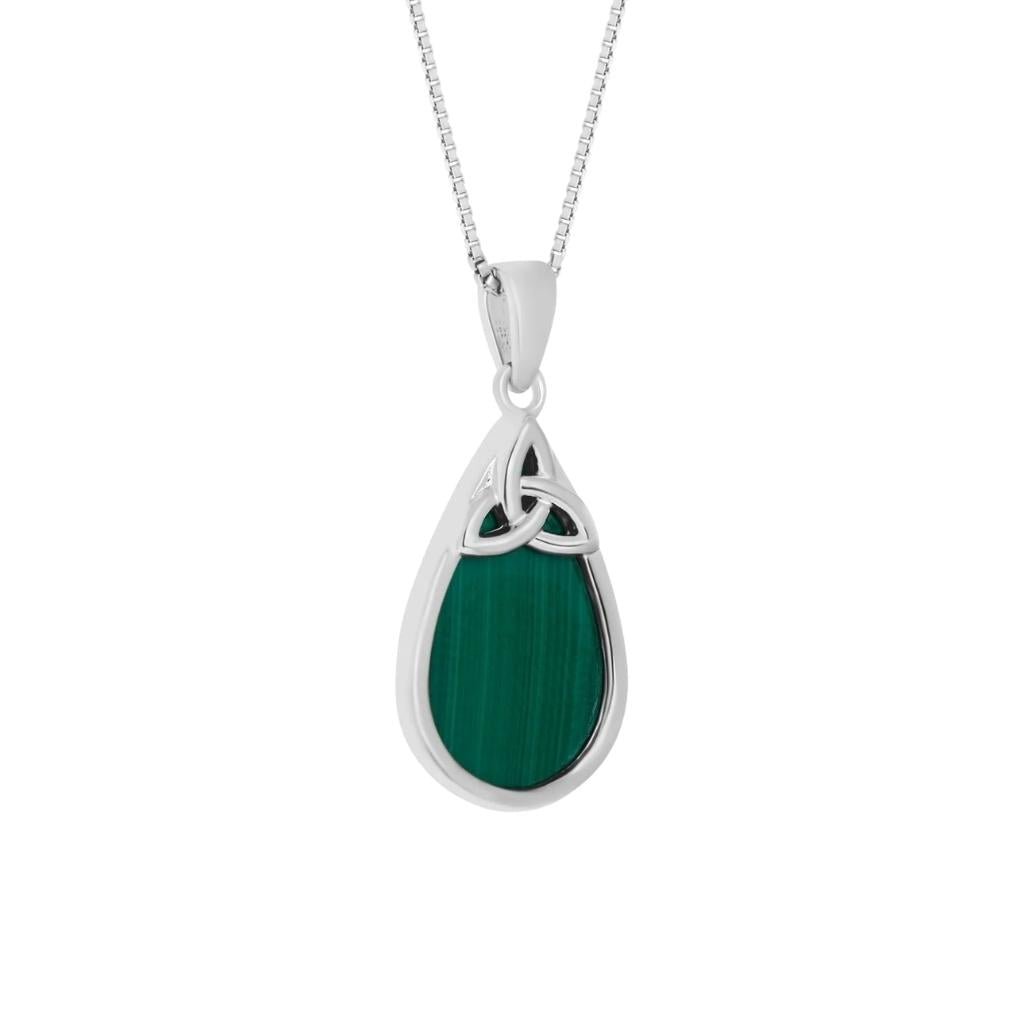 Sterling Silver Malachite Trinity Knot Tear Shaped Necklace