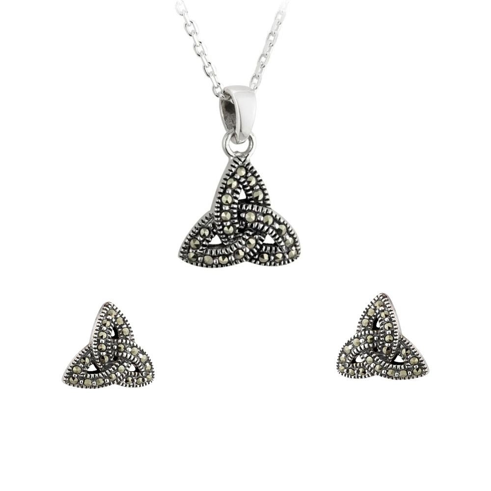 Sterling Silver Marcasite Trinity Knot Stud Earrings