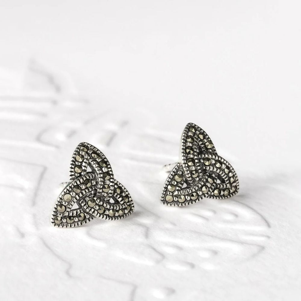 Sterling Silver Marcasite Trinity Knot Stud Earrings