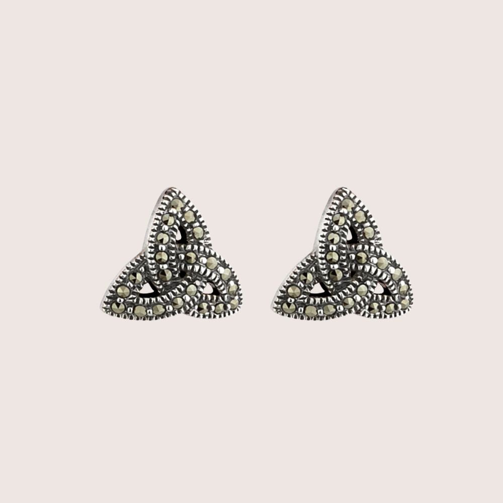 Sterling Silver Marcasite Trinity Knot Stud Earrings