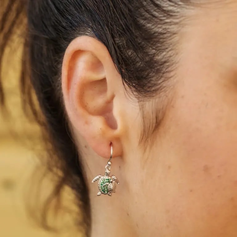 Sterling Silver Mother & Baby Green Turtle Drop Earrings - The Celtic Gift Store - Jewelry