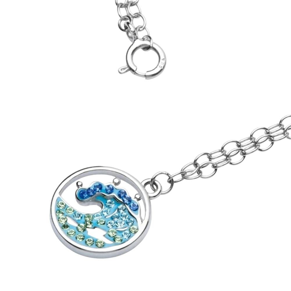 Sterling Silver Ocean Wave Anklet with Turquoise Crystals