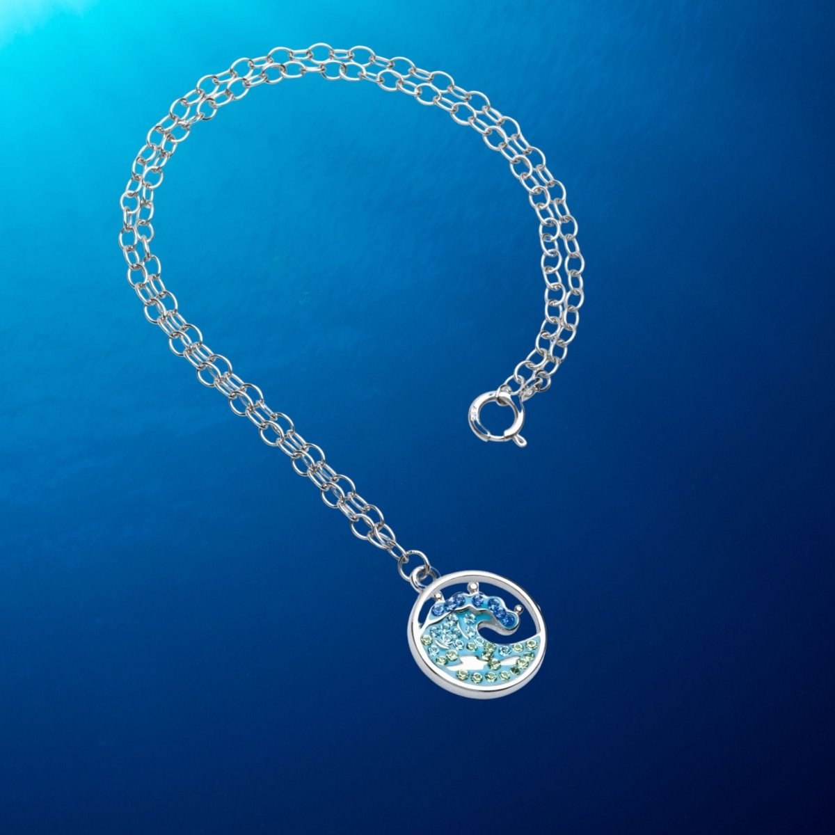 Sterling Silver Ocean Wave Anklet with Turquoise Crystals - The Celtic Gift Store - Anklets