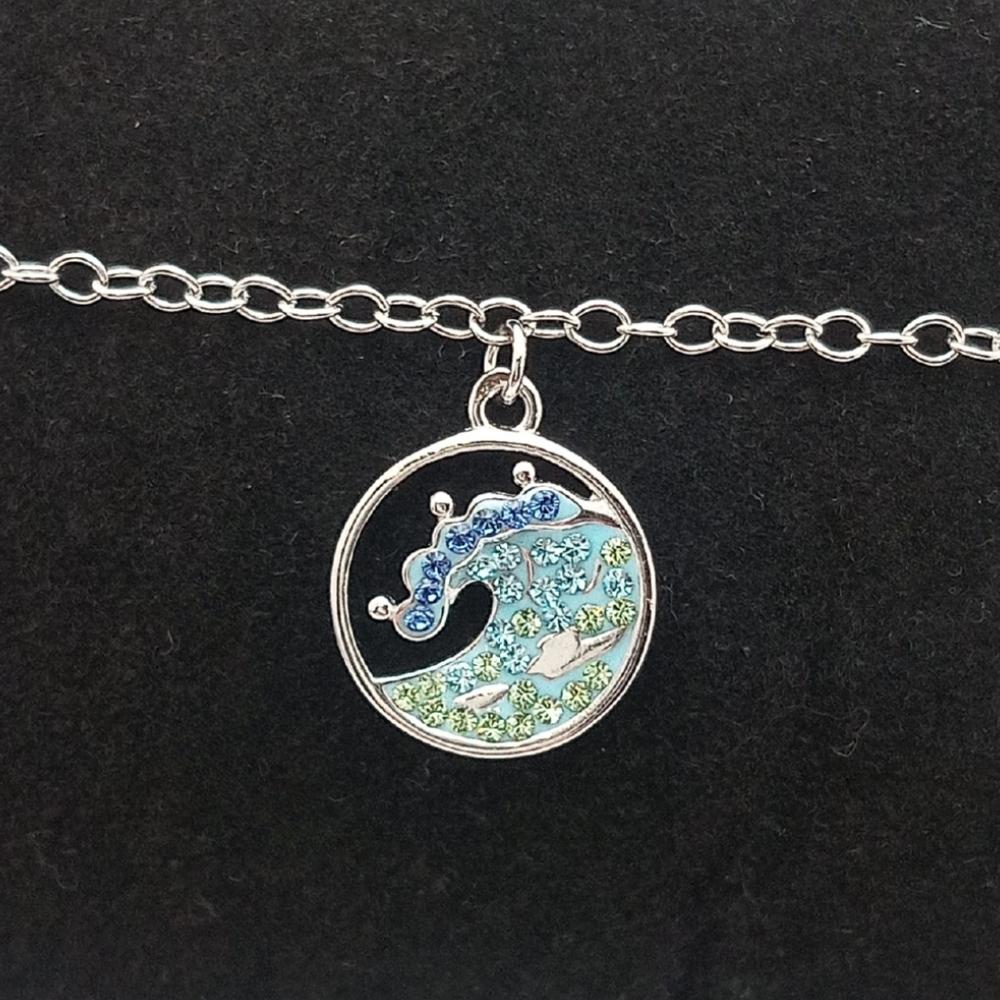 Sterling Silver Ocean Wave Anklet with Turquoise Crystals