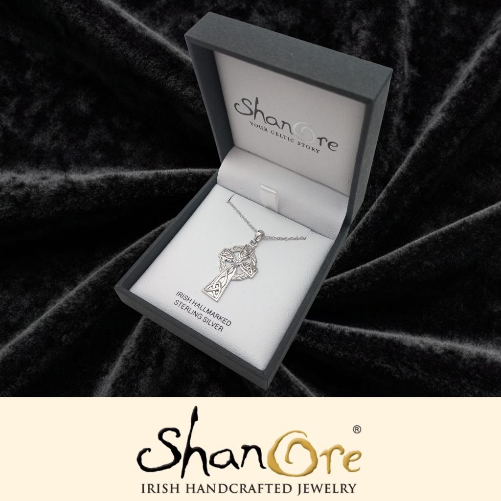 Sterling Silver Pave Set Crystal Celtic Cross