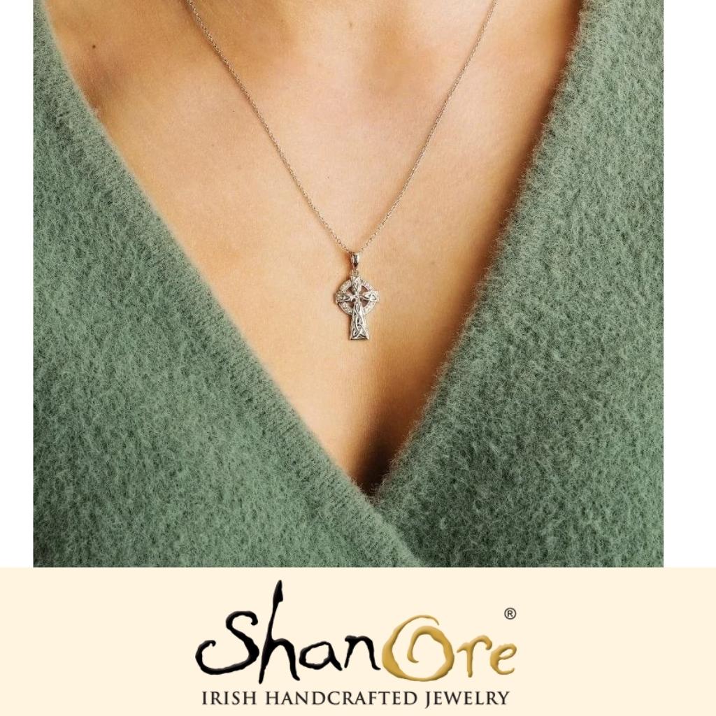 Sterling Silver Pave Set Crystal Celtic Cross