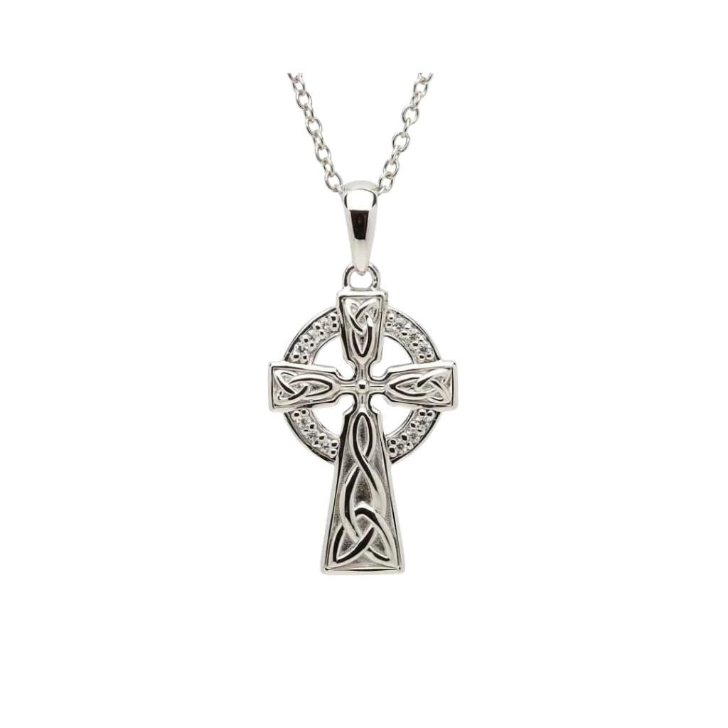 Sterling Silver Pave Set Crystal Celtic Cross