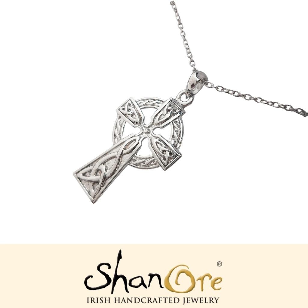 Sterling Silver Pave Set Crystal Celtic Cross