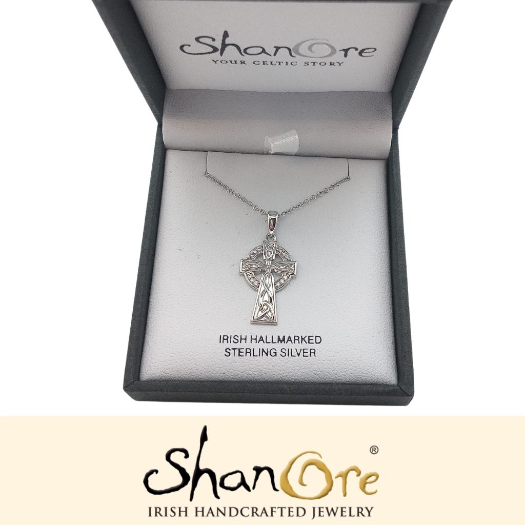 Sterling Silver Pave Set Crystal Celtic Cross