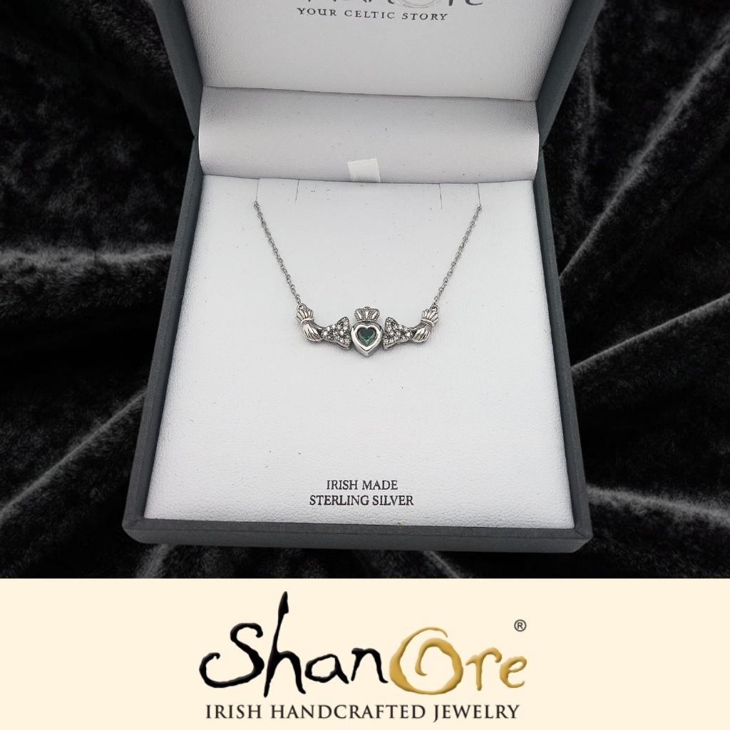 Sterling Silver Peridot Trinity Knot Claddagh Necklace
