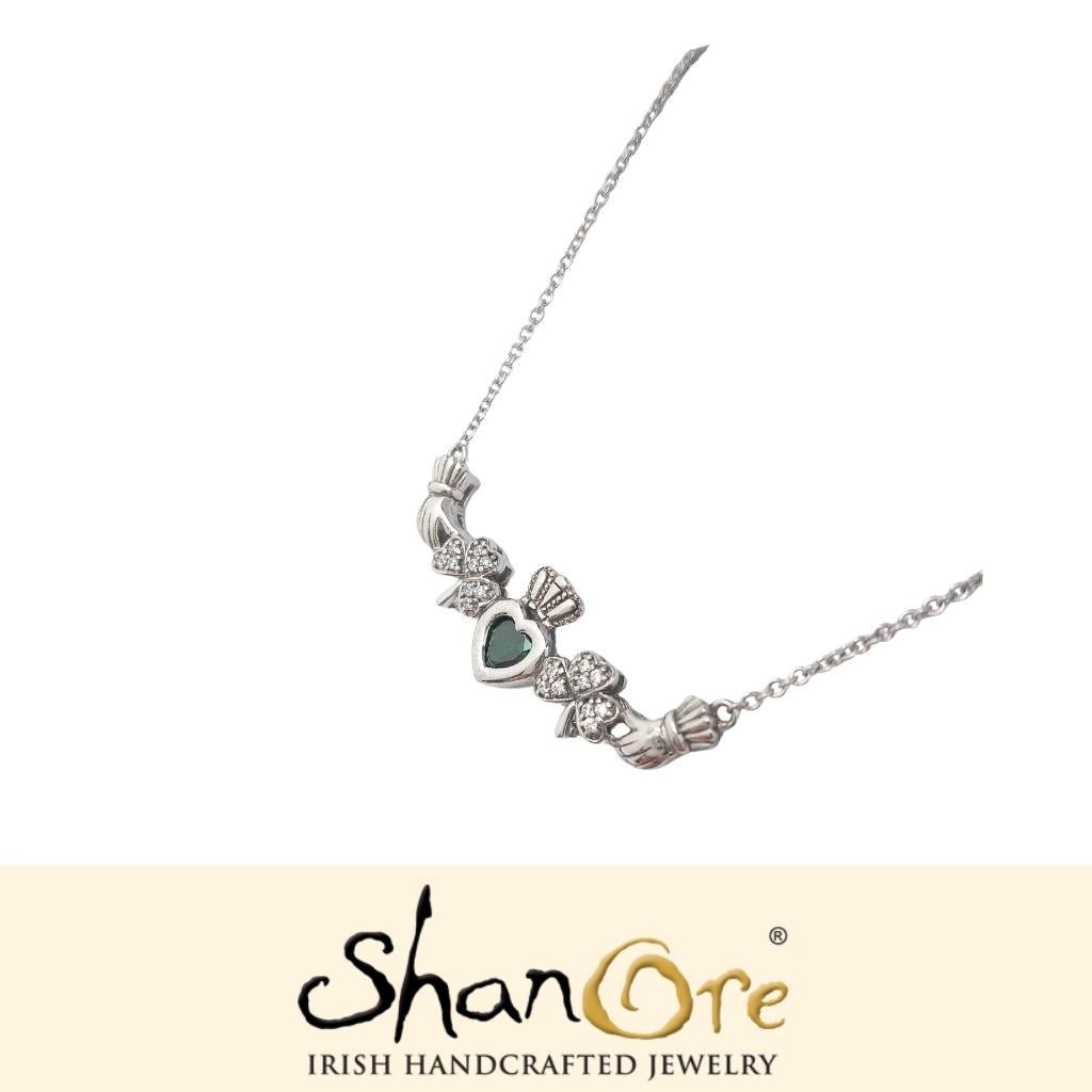 Sterling Silver Peridot Trinity Knot Claddagh Necklace