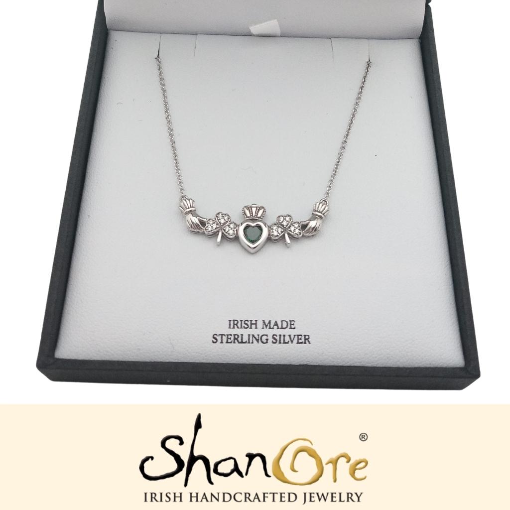 Sterling Silver Peridot Trinity Knot Claddagh Necklace