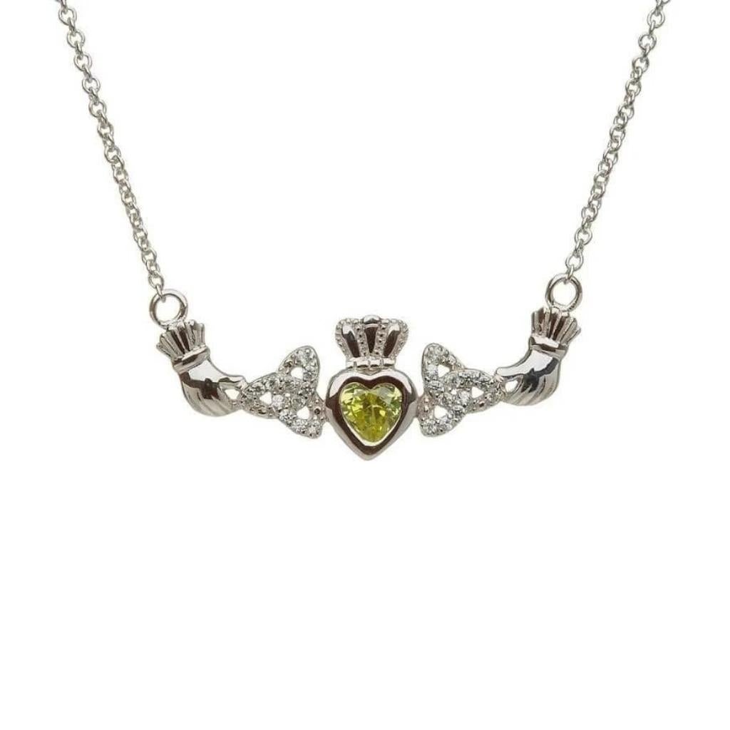 Sterling Silver Peridot Trinity Knot Claddagh Necklace