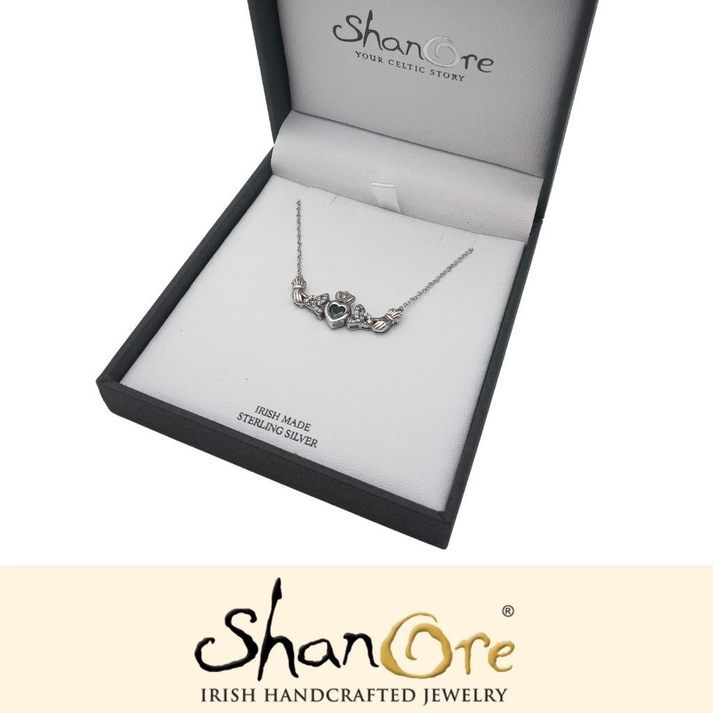 Sterling Silver Peridot Trinity Knot Claddagh Necklace