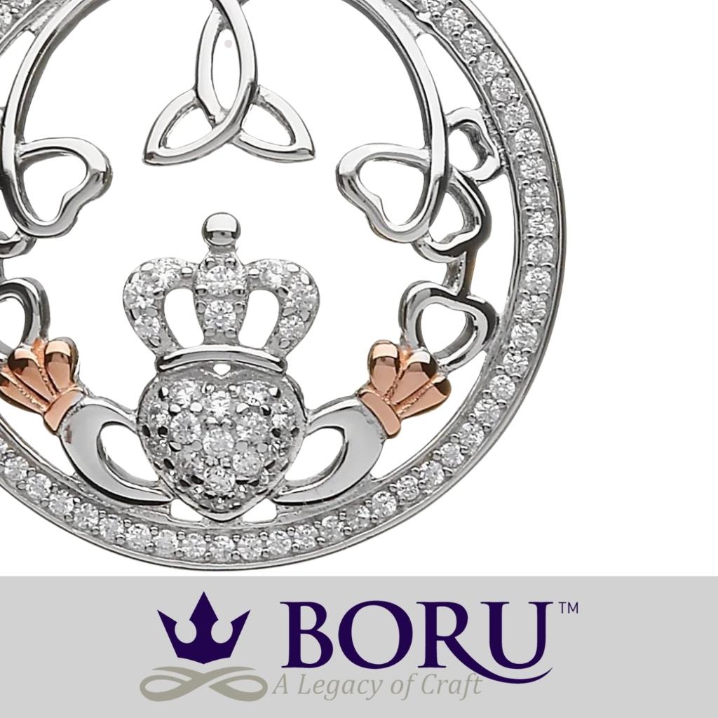 Sterling Silver Rose Gold Claddagh CZ Necklace