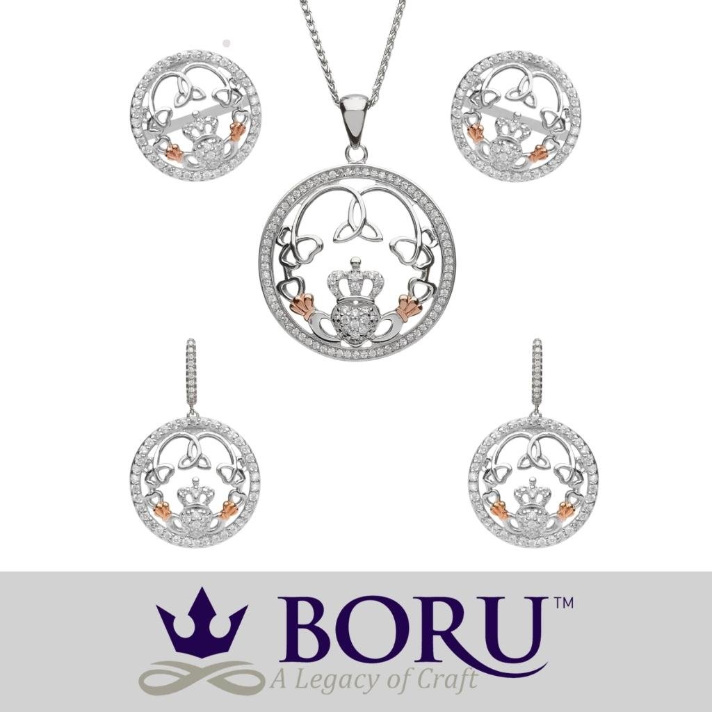 Sterling Silver Rose Gold Claddagh CZ Necklace