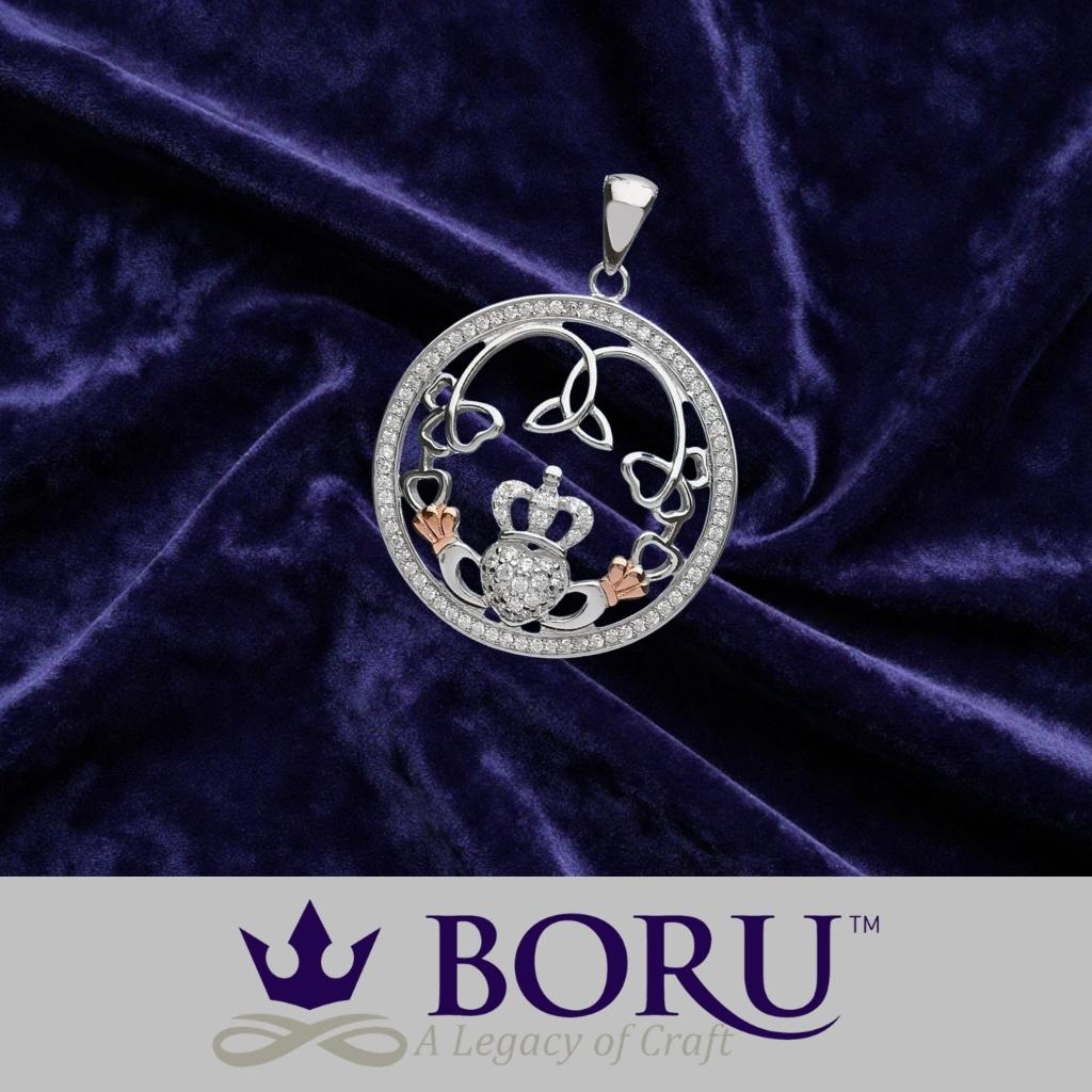 Sterling Silver Rose Gold Claddagh CZ Necklace