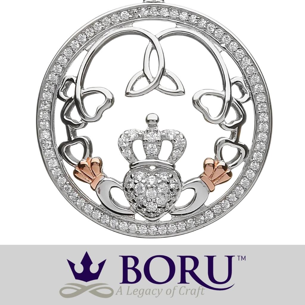 Sterling Silver Rose Gold Claddagh CZ Necklace