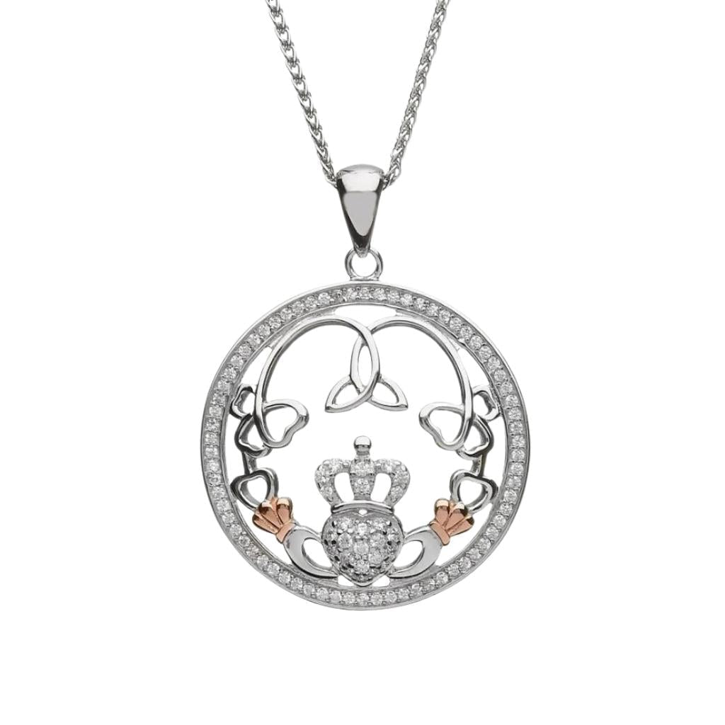 Sterling Silver Rose Gold Claddagh CZ Necklace
