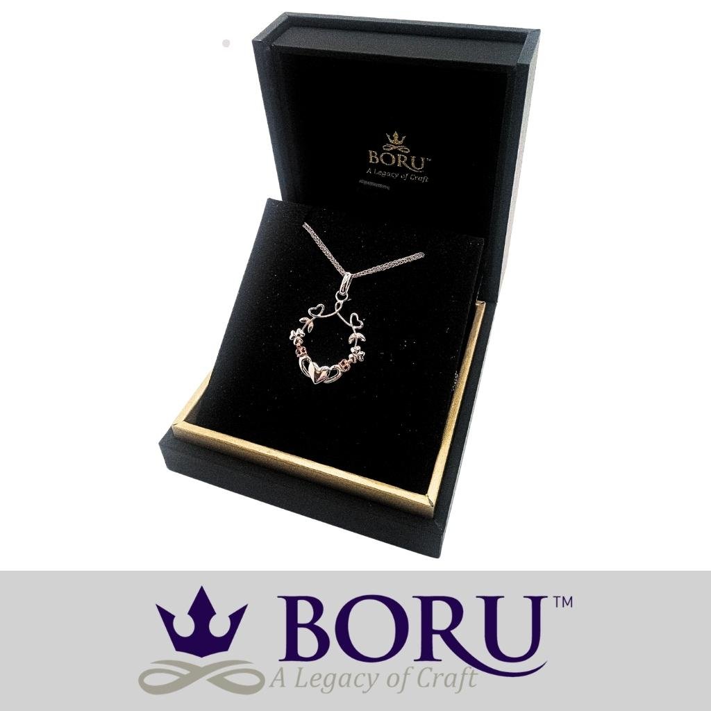 Sterling Silver Rose Gold Claddagh Necklace