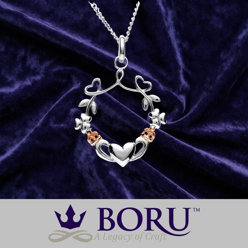 Sterling Silver Rose Gold Claddagh Necklace
