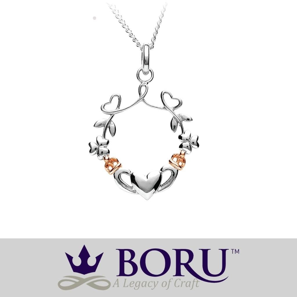 Sterling Silver Rose Gold Claddagh Necklace