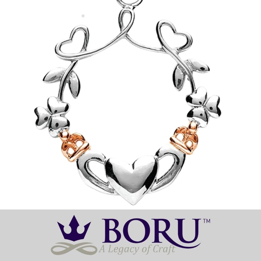 Sterling Silver Rose Gold Claddagh Necklace