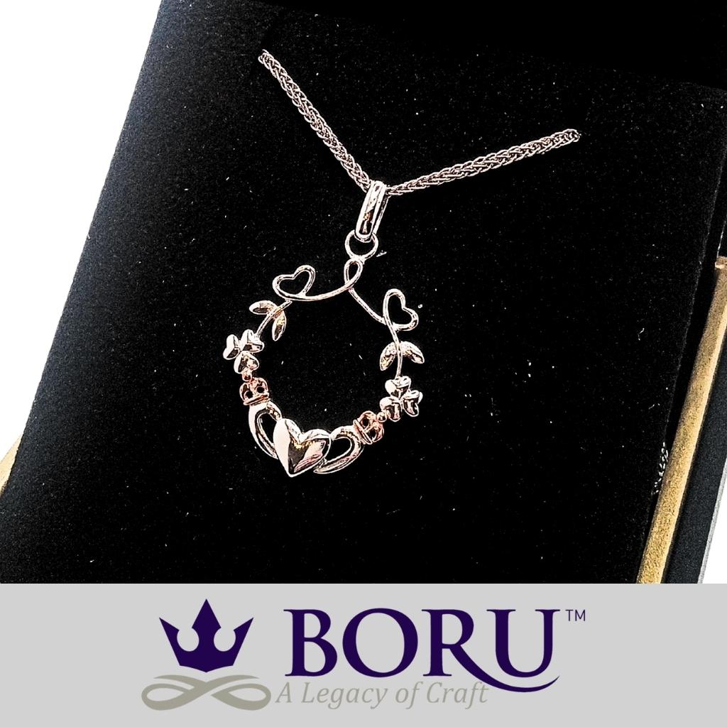 Sterling Silver Rose Gold Claddagh Necklace