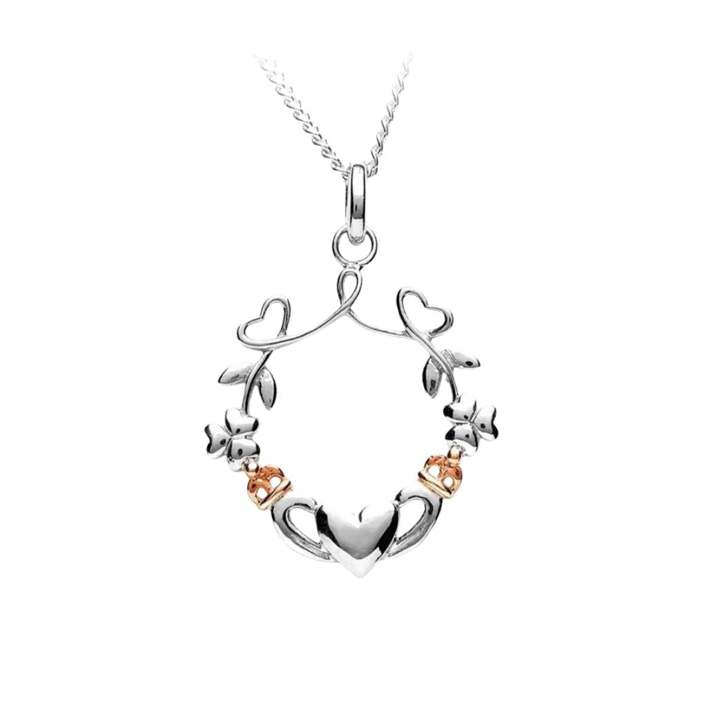 Sterling Silver Rose Gold Claddagh Necklace