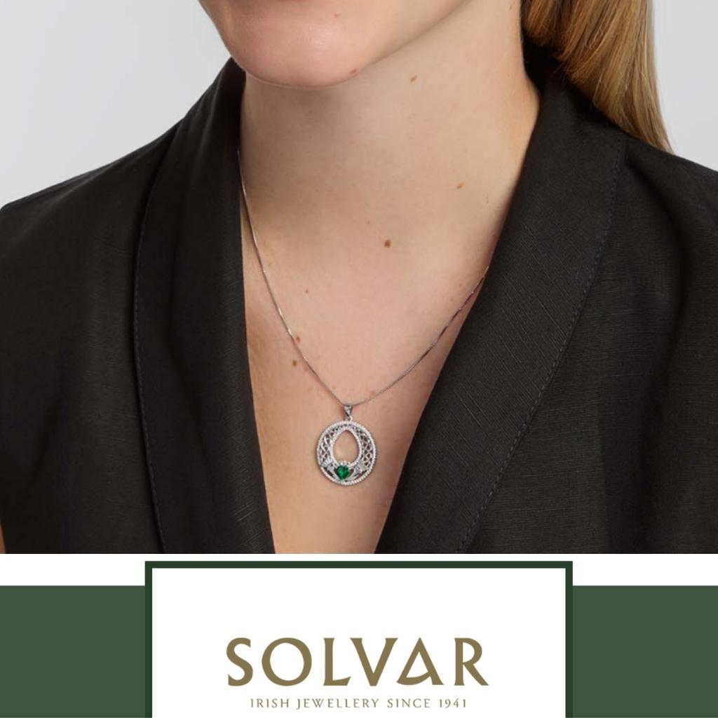 Sterling Silver Round Green Cz Celtic Claddagh Necklace by Solvar Jewelry - Necklaces