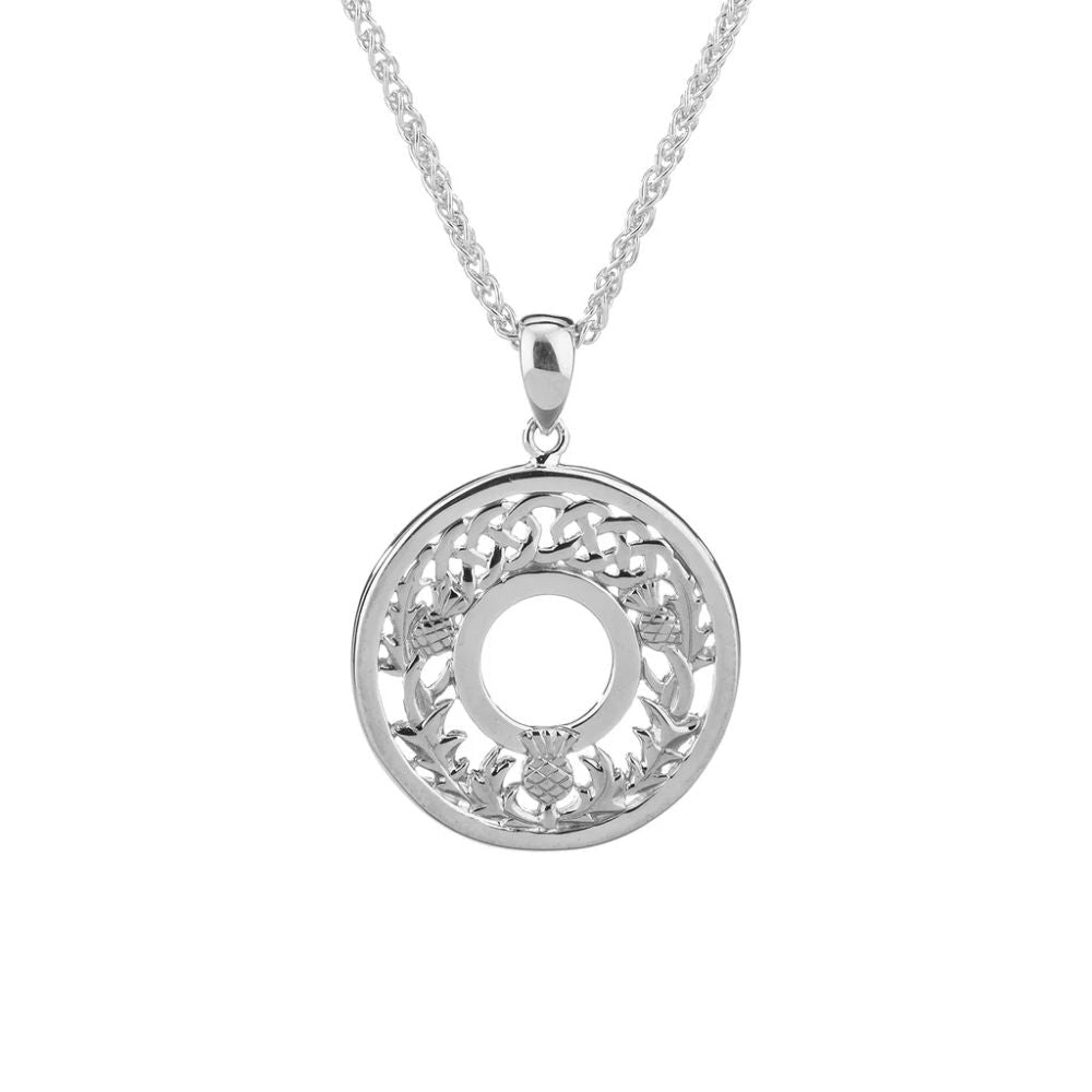Sterling Silver Round Scottish Thistle Pendant - The Celtic Gift Store - Necklaces