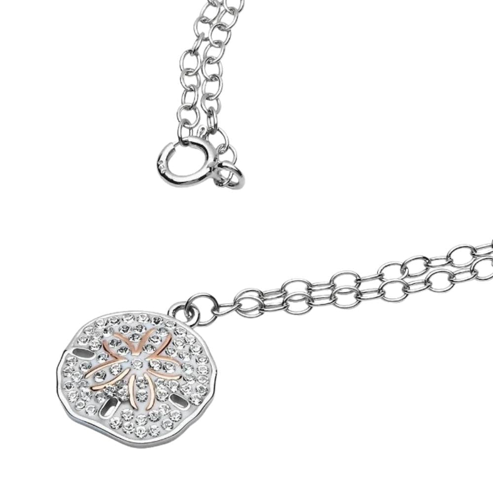 Sterling Silver Sand Dollar Anklet with Clear Crystals