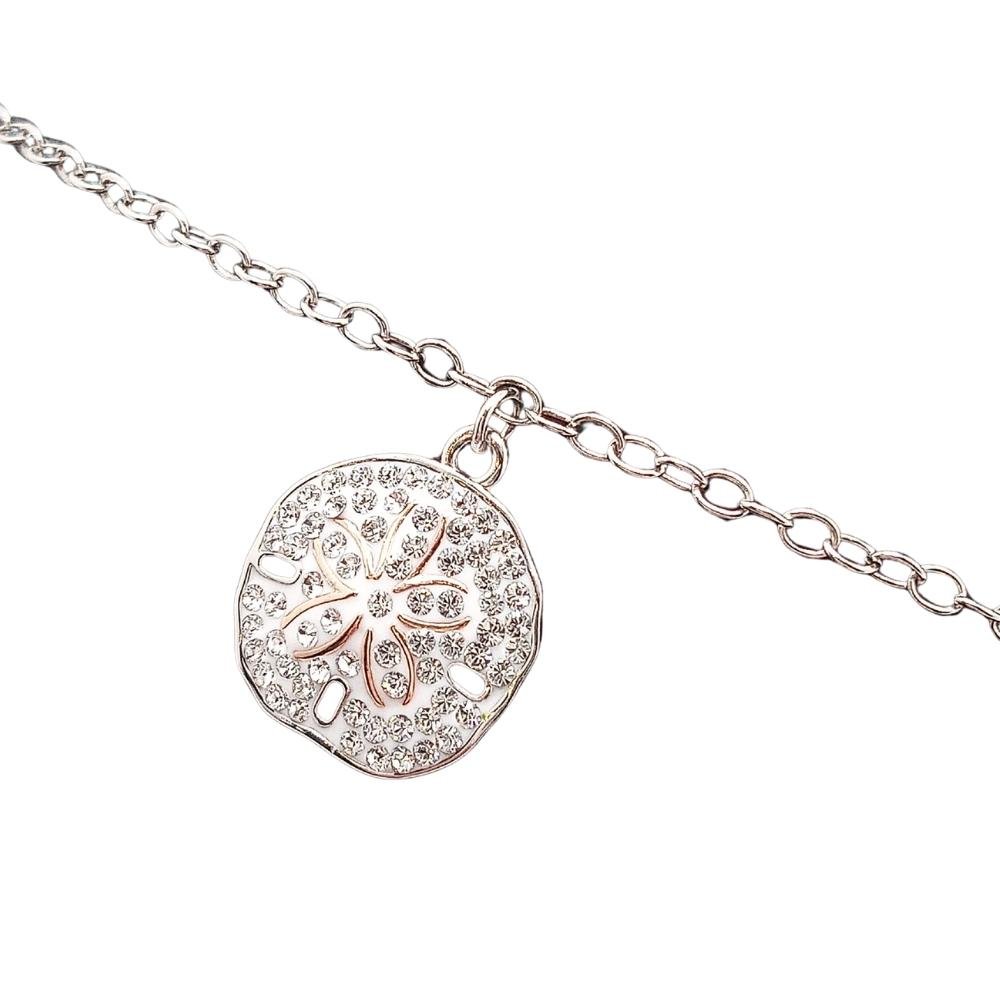 Sterling Silver Sand Dollar Anklet with Clear Crystals
